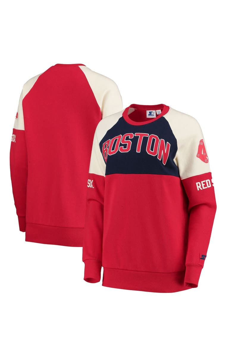 STARTER Women's Starter Red/Navy Boston Red Sox Baseline Raglan Pullover Sweatshirt, Main, color, Navy