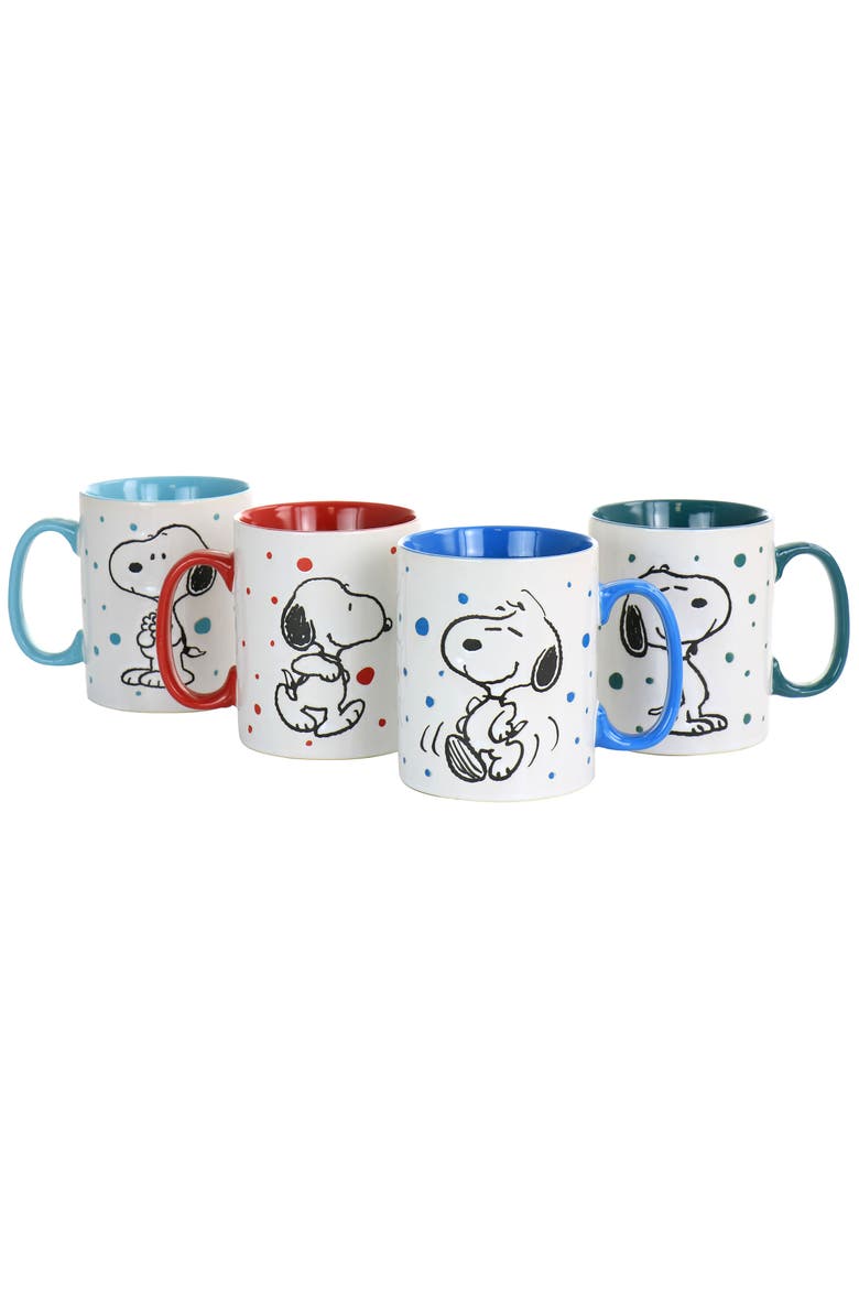 Freckled Joy 15oz Stoneware 4 Piece Mug Set, Main, color, White