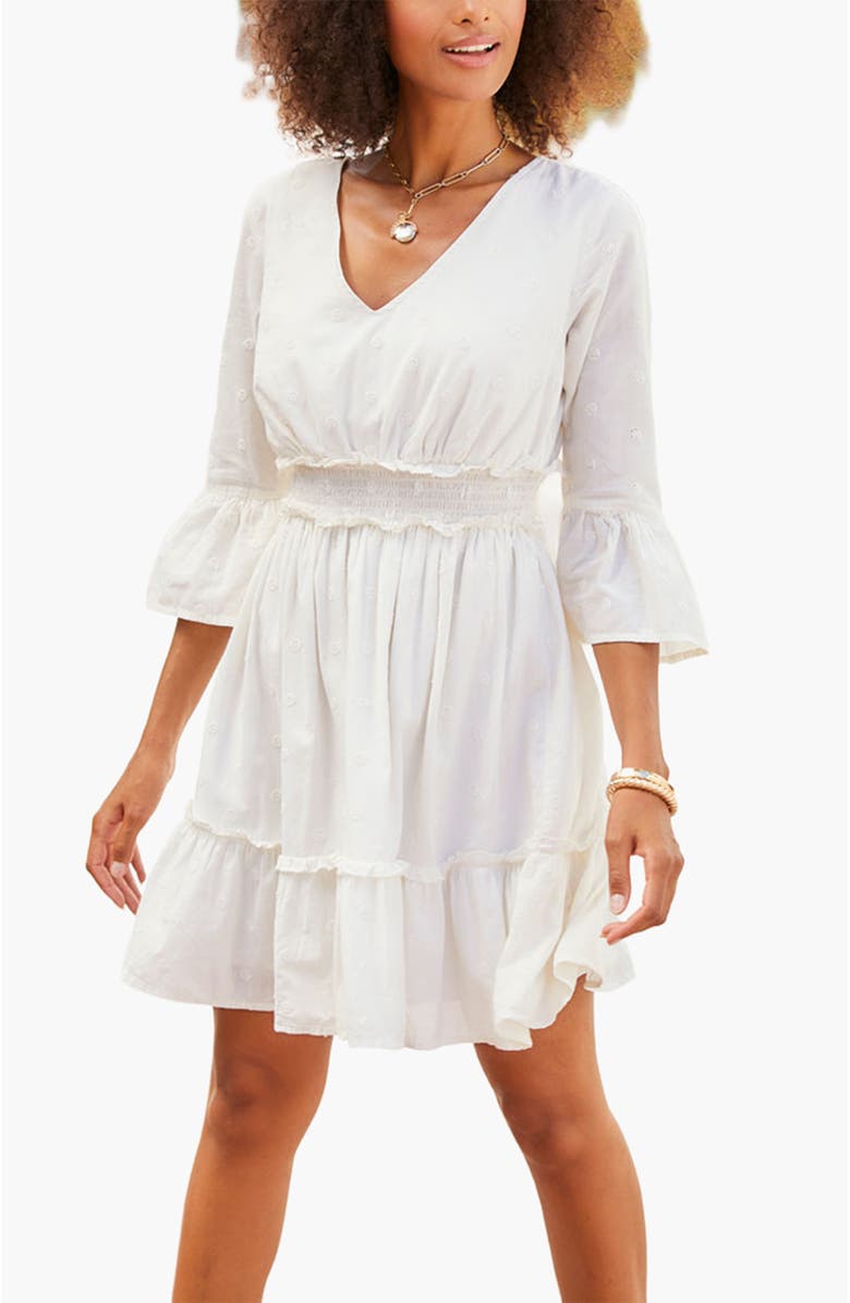 LASCANA Women's Eyelet Detail V-Neck Dress, Main, color, White