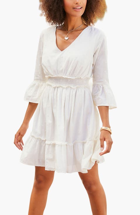Women's Eyelet Detail V-Neck Dress