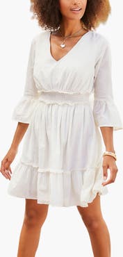 LASCANA Women's Eyelet Detail V-Neck Dress