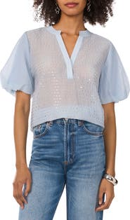 Vince Camuto Sequin Stripe Puff Sleeve Top