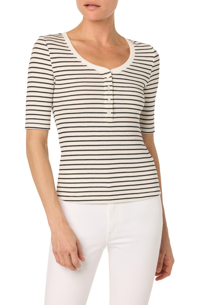 Stripe Short Sleeve Henley, Main, color, BLACK/ WHITE STRIPE