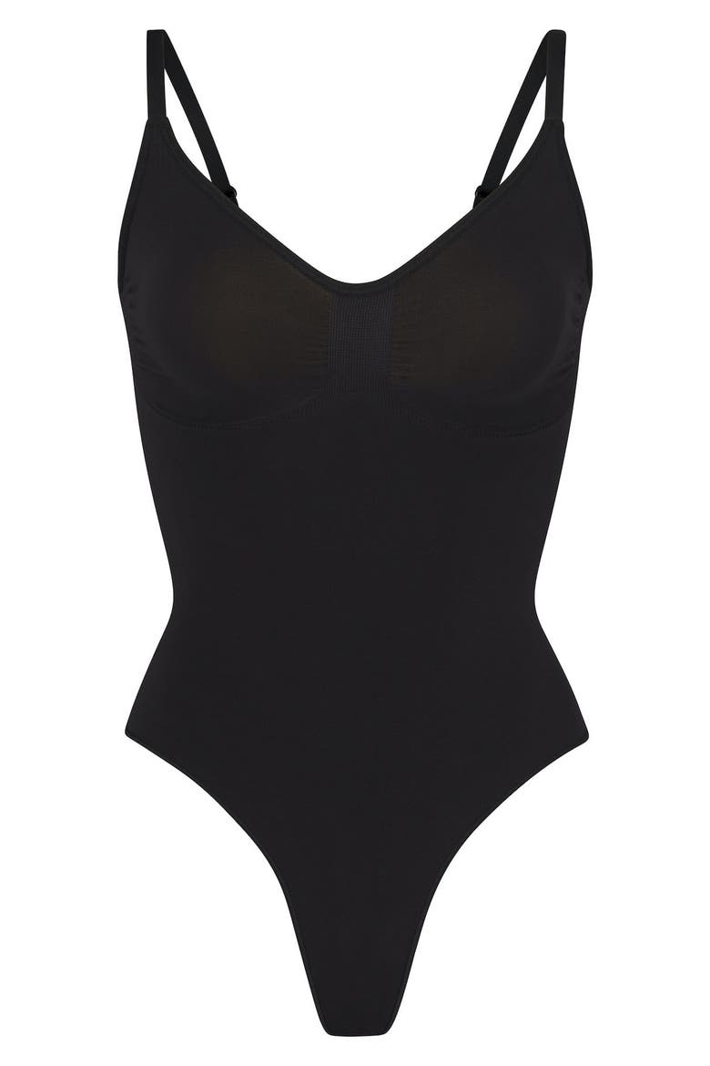 Seamless Sculpt Thong Bodysuit, Alternate, color, ONYX