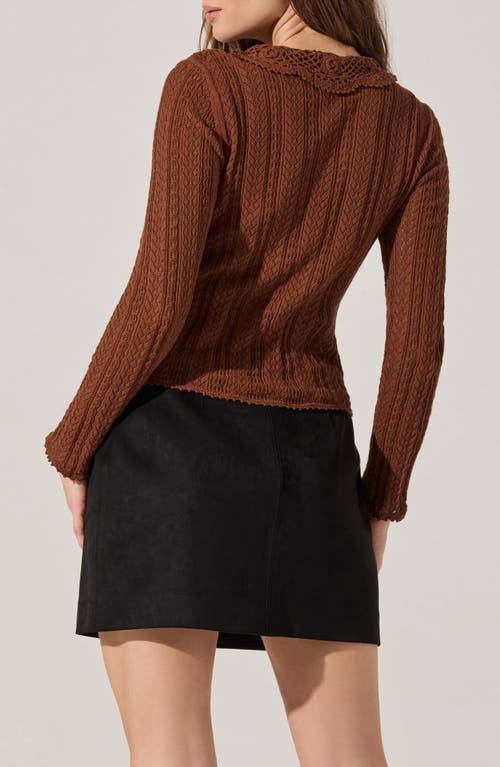 Astr The Label Ottilie Pointelle Stitch Cotton Cardigan In Brown