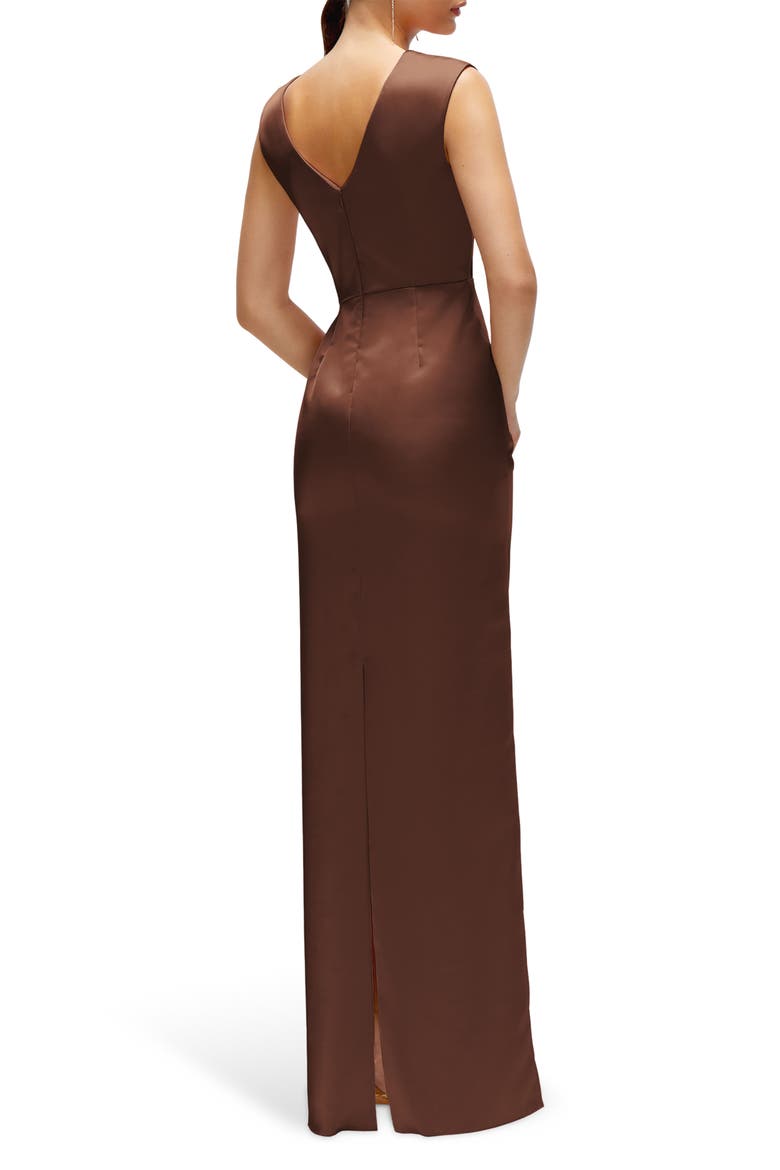 Pleated Cap Sleeve Charmeuse Gown, Alternate, color, COGNAC