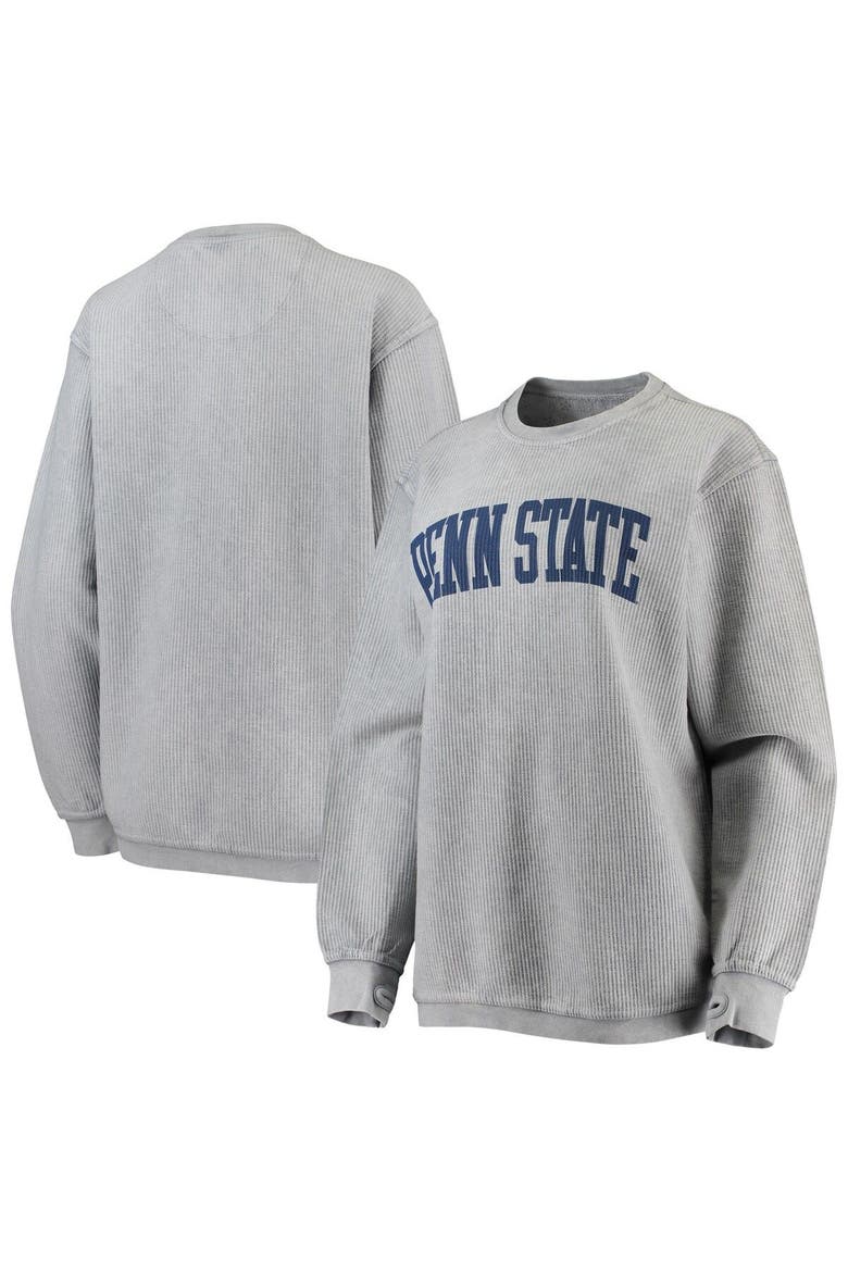 Women's Pressbox Gray Penn State Nittany Lions Comfy Cord Vintage Wash Basic Arch Pullover Sweatshirt, Main, color, Gray