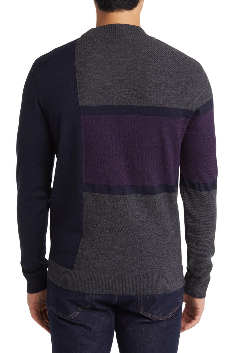 Robert Barakett Sagle Colorblock Wool Mock Neck Sweater, Alternate, color, Purple