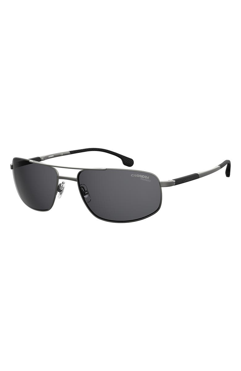 Carrera Eyewear 8036/S 62mm Polarized Rectangular Aviator Sunglasses, Alternate, color, Matte Dark Ruthenium