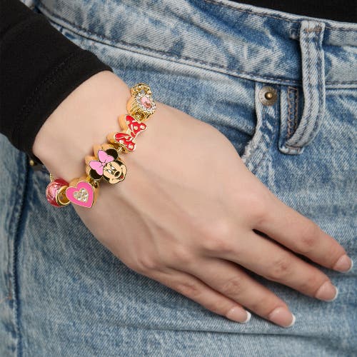Disney Minnie Mouse Charm Bracelet With Heart Accents In Gold