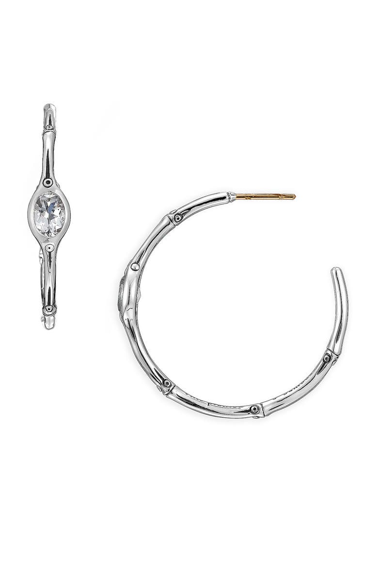 'Batu Bamboo' Medium Hoop Earrings, Alternate, color, SILVER