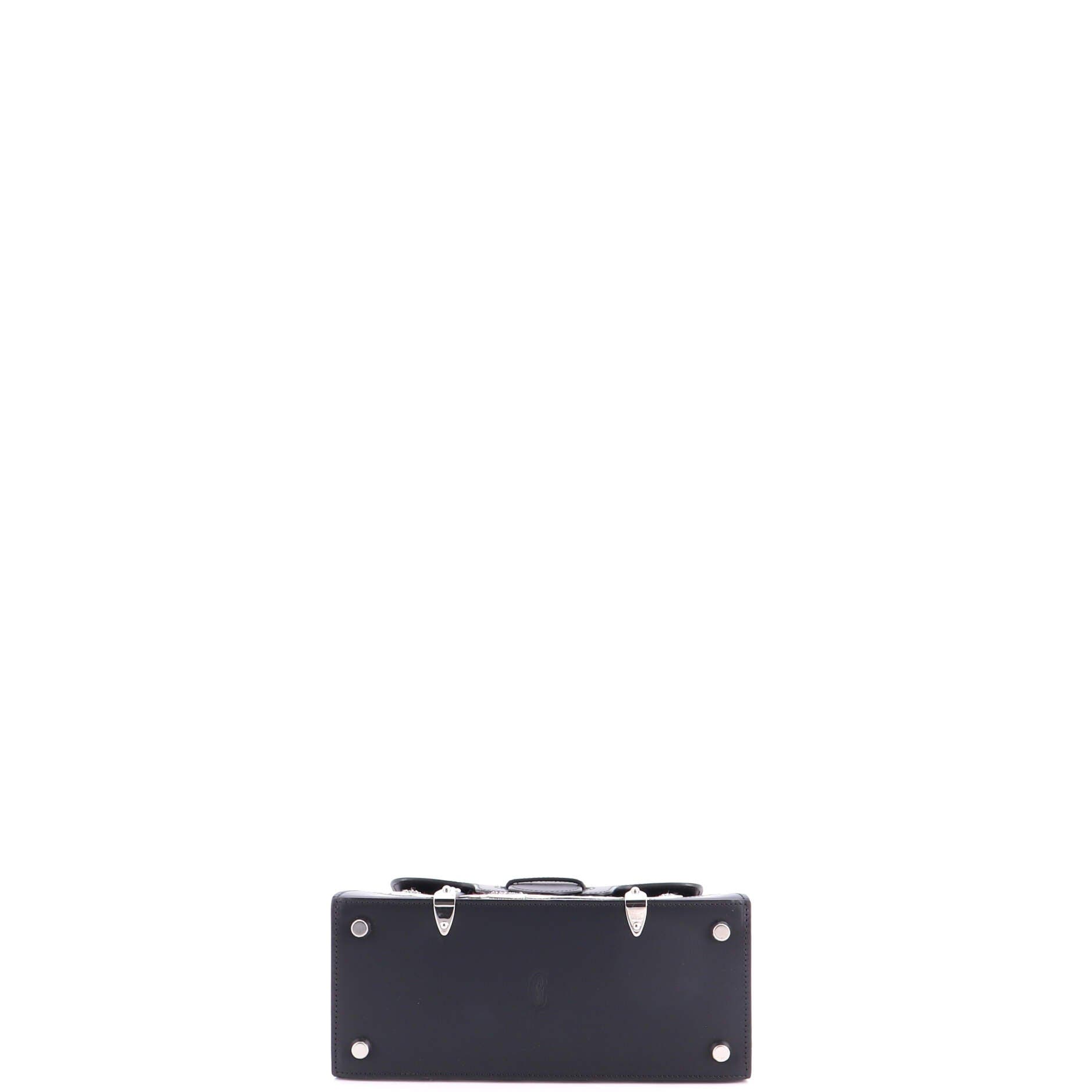 Structured Saigon Top Handle Bag Embroidered Coated Canvas with Leather Mini, Alternate, color, Black