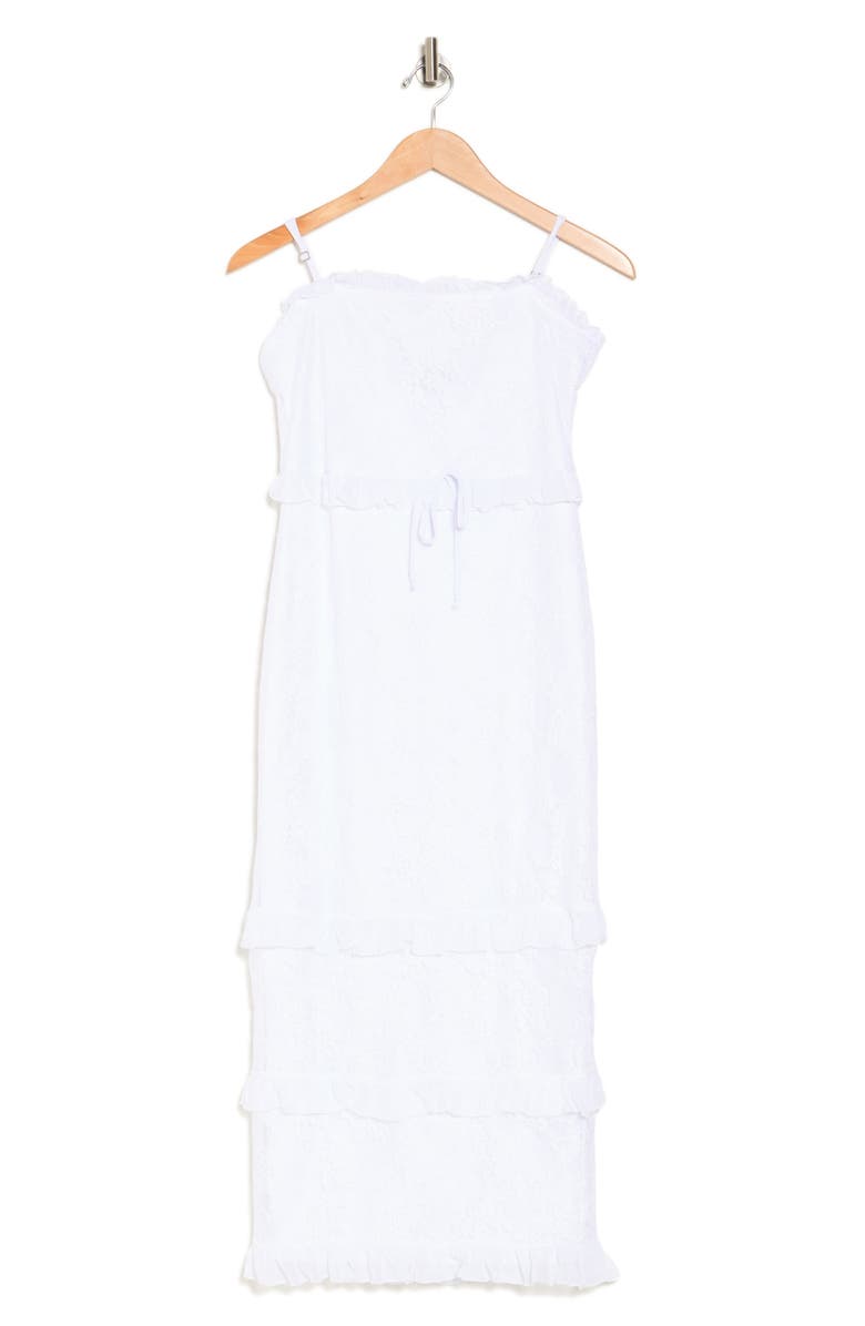 bebe Lace Ruffle Maxi Dress, Alternate, color, White