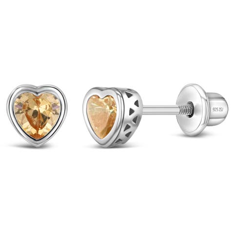 Cubic Zirconia Birthstone Heart Earrings