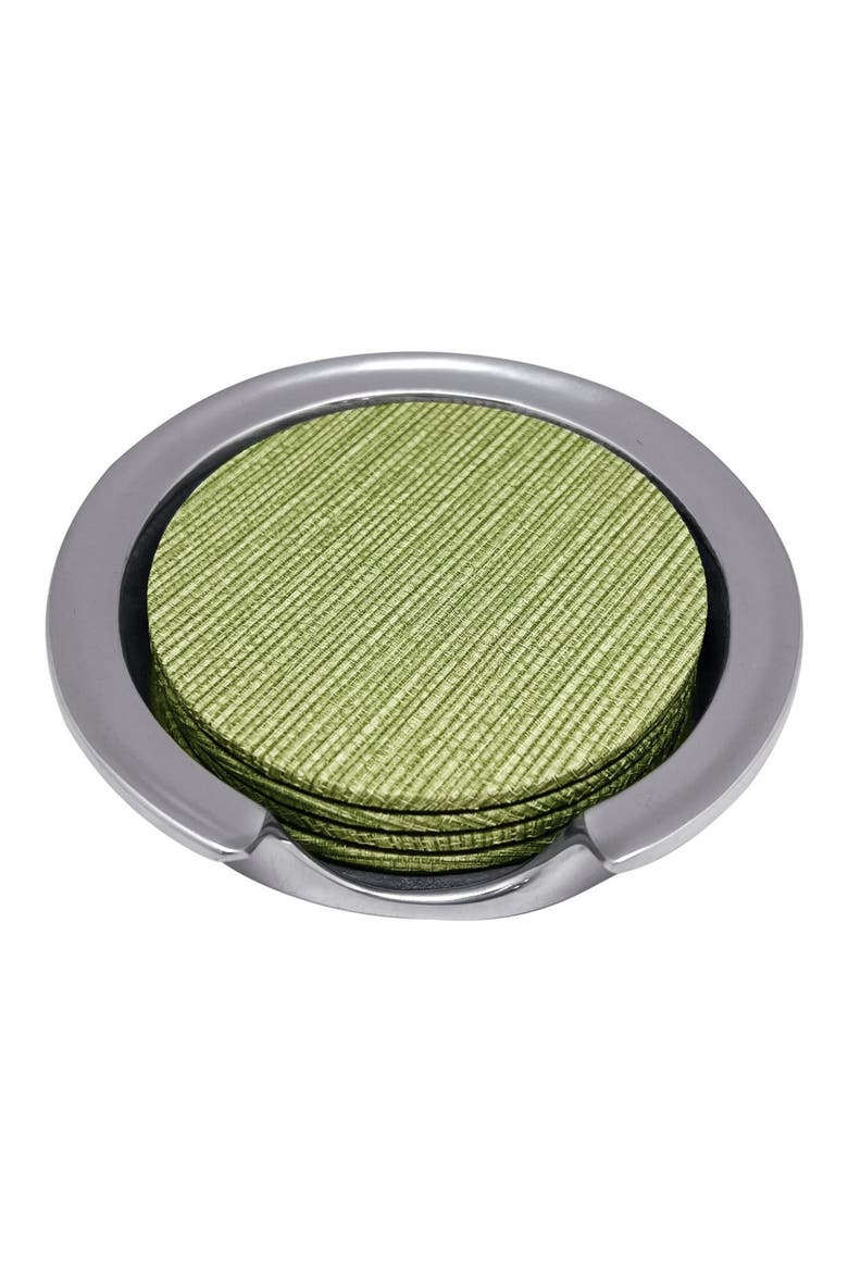 Faux Grasscloth Signature Coaster Set, Main, color, GREEN