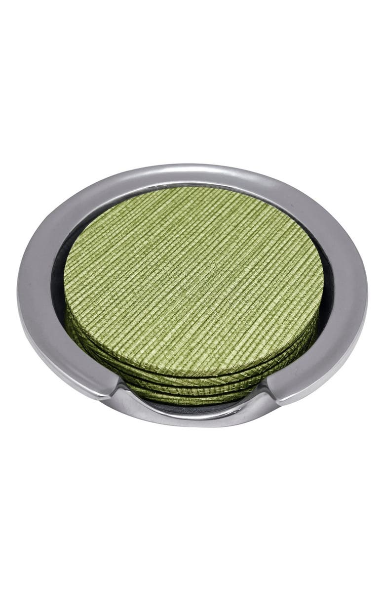Mariposa Faux Grasscloth Signature Coaster Set, Main, color, Green
