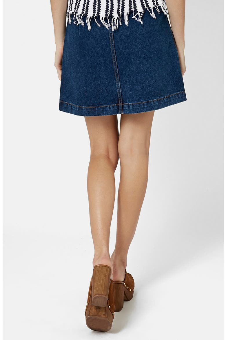 Moto Button Front Denim Miniskirt, Alternate, color, MID DENIM