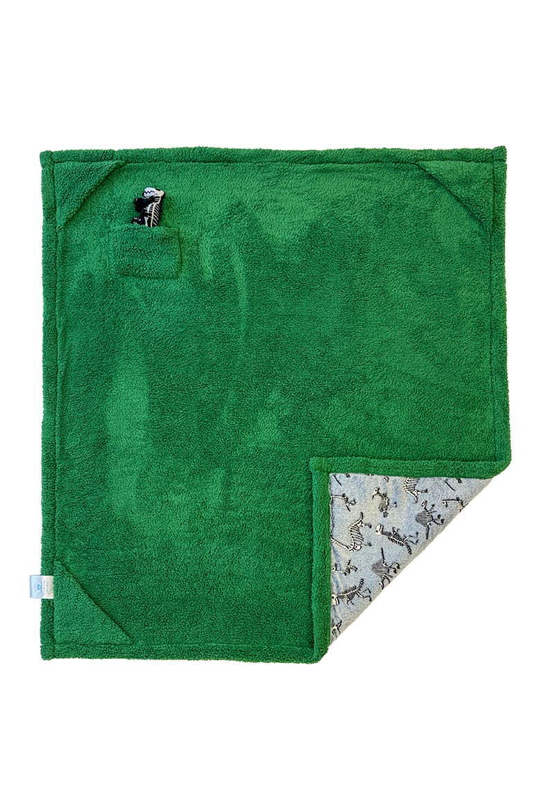 Kids' Glow in the Dark Dino Bones Fleece Blanket & Stuffed Animal Set, Main, color, KATYDID GREEN