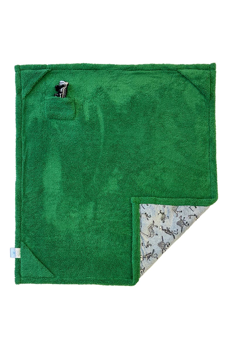 mimish Kids' Glow in the Dark Dino Bones Fleece Blanket & Stuffed Animal Set, Main, color, Katydid Green