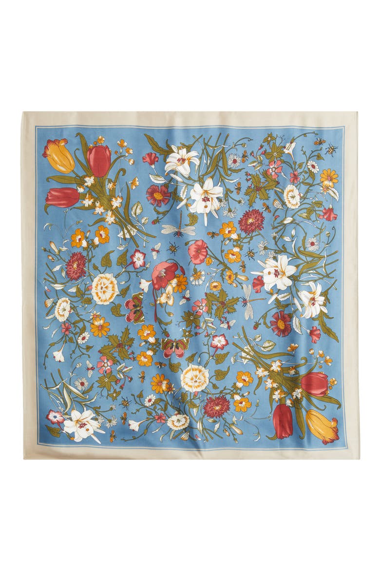 Floral Satin Scarf, Alternate, color, BLUE MULTI