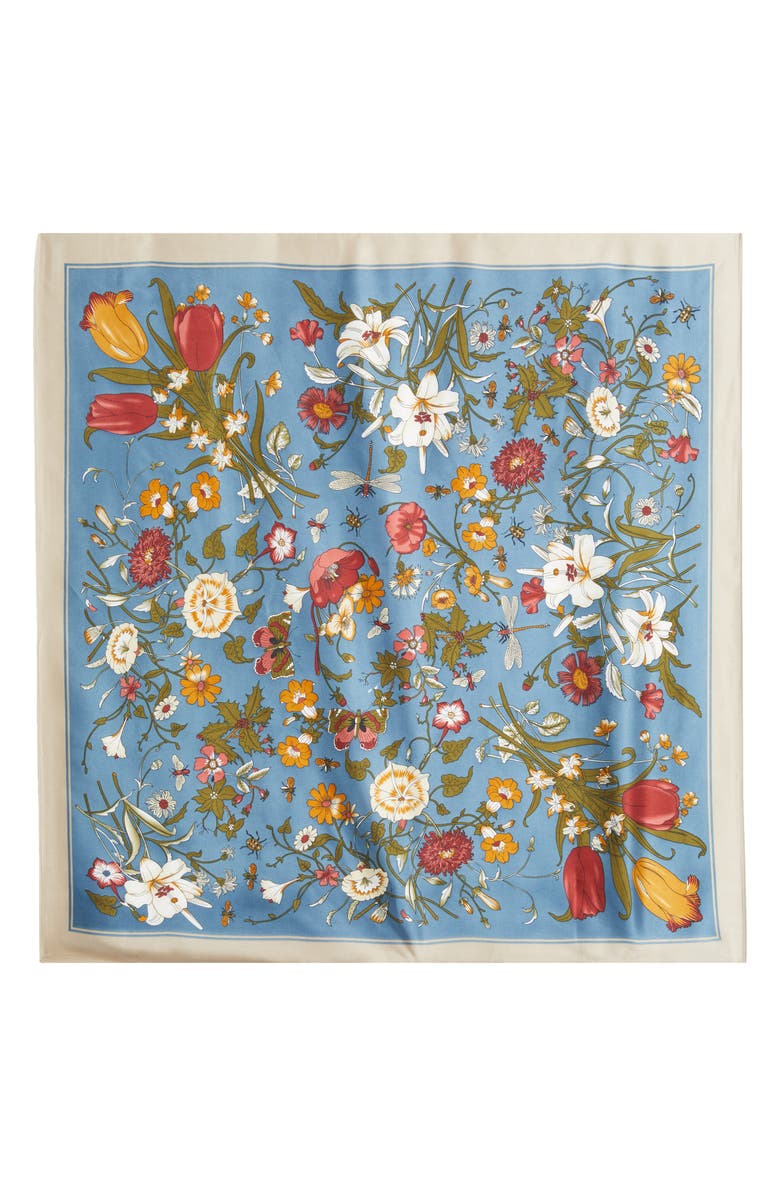 Tasha Floral Satin Scarf, Alternate, color, Blue Multi