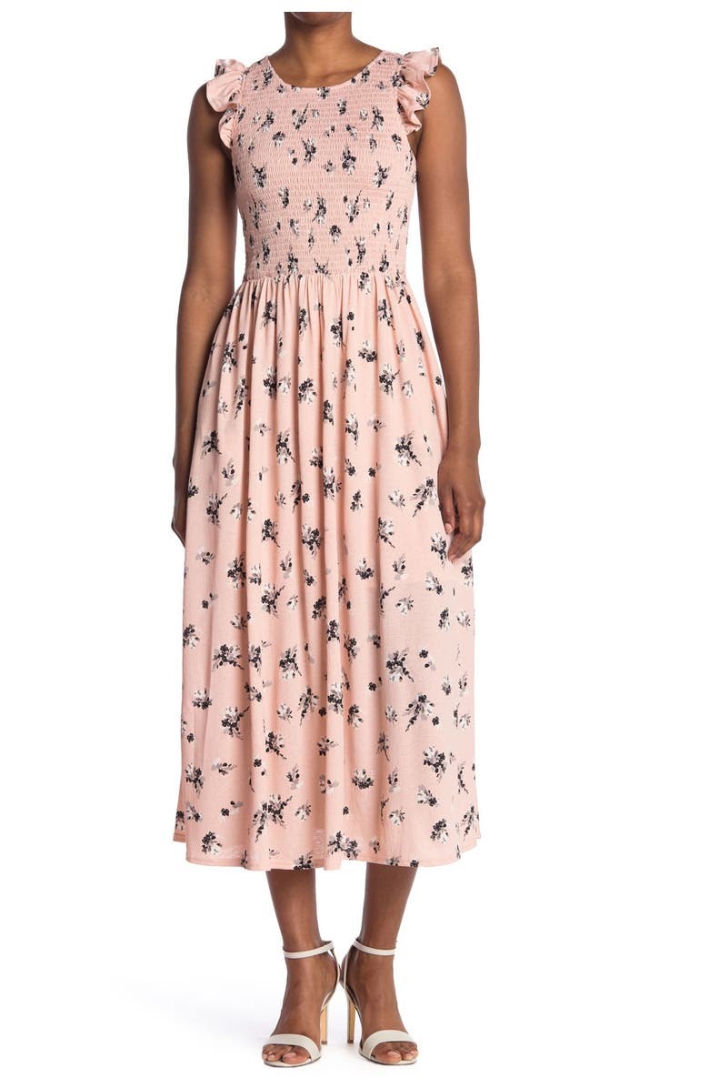 MELLODAY Sleeveless Smocked Bodice Midi Dress, Main, color, 