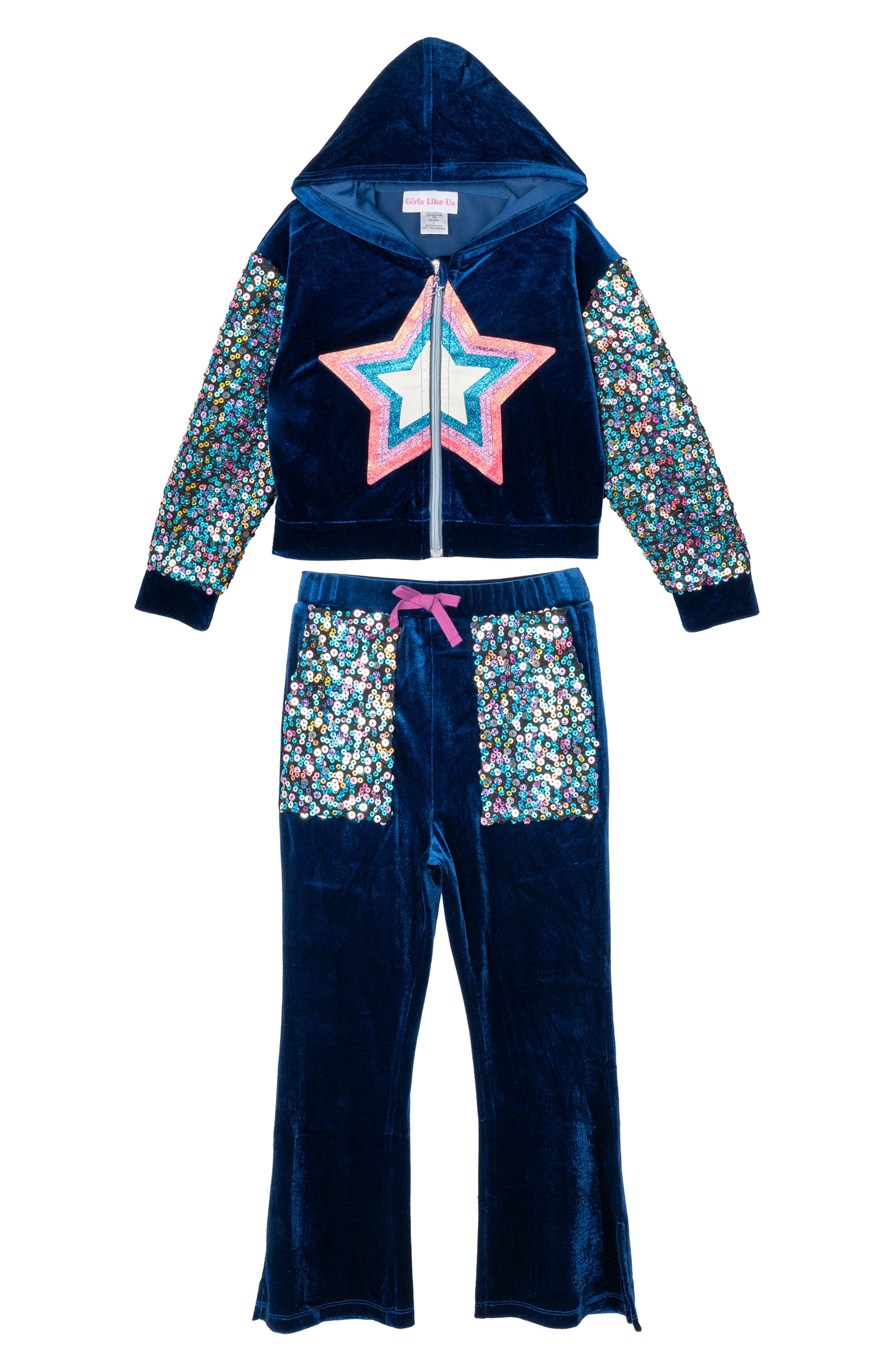 Kids' Sequin Velour Zip Hoodie & Sweatpants Set