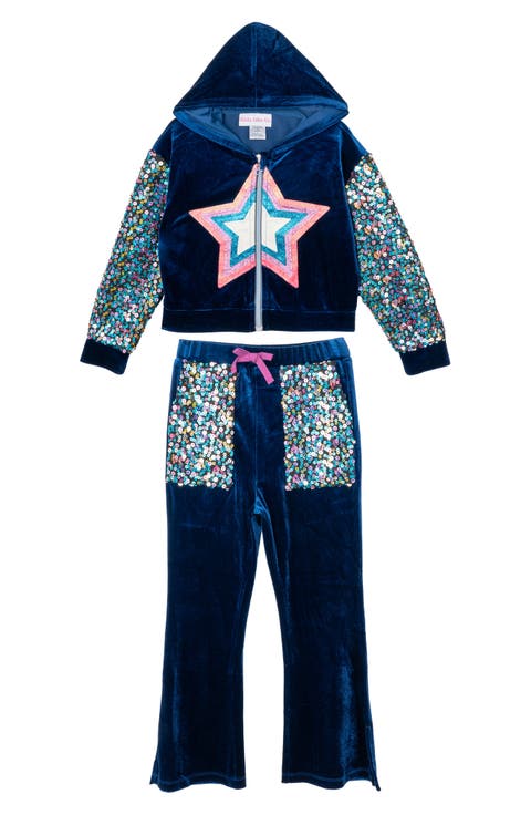 Kids' Sequin Velour Zip Hoodie & Sweatpants Set