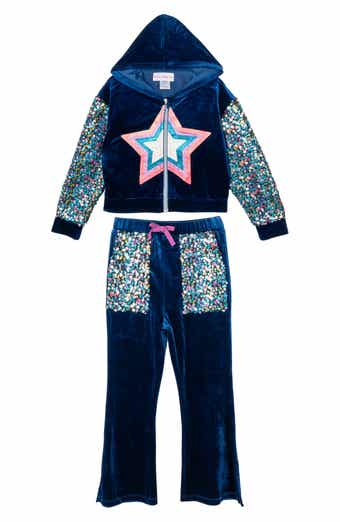 Kids' Sequin Velour Zip Hoodie & Sweatpants Set