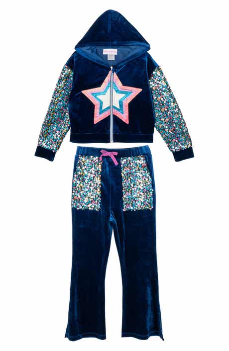 Kids' Sequin Velour Zip Hoodie & Sweatpants Set