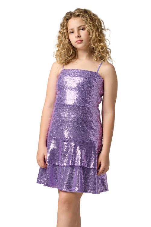 Un Deux Trois Girl's Tiered Sequin Dress W/ Bow In Purple