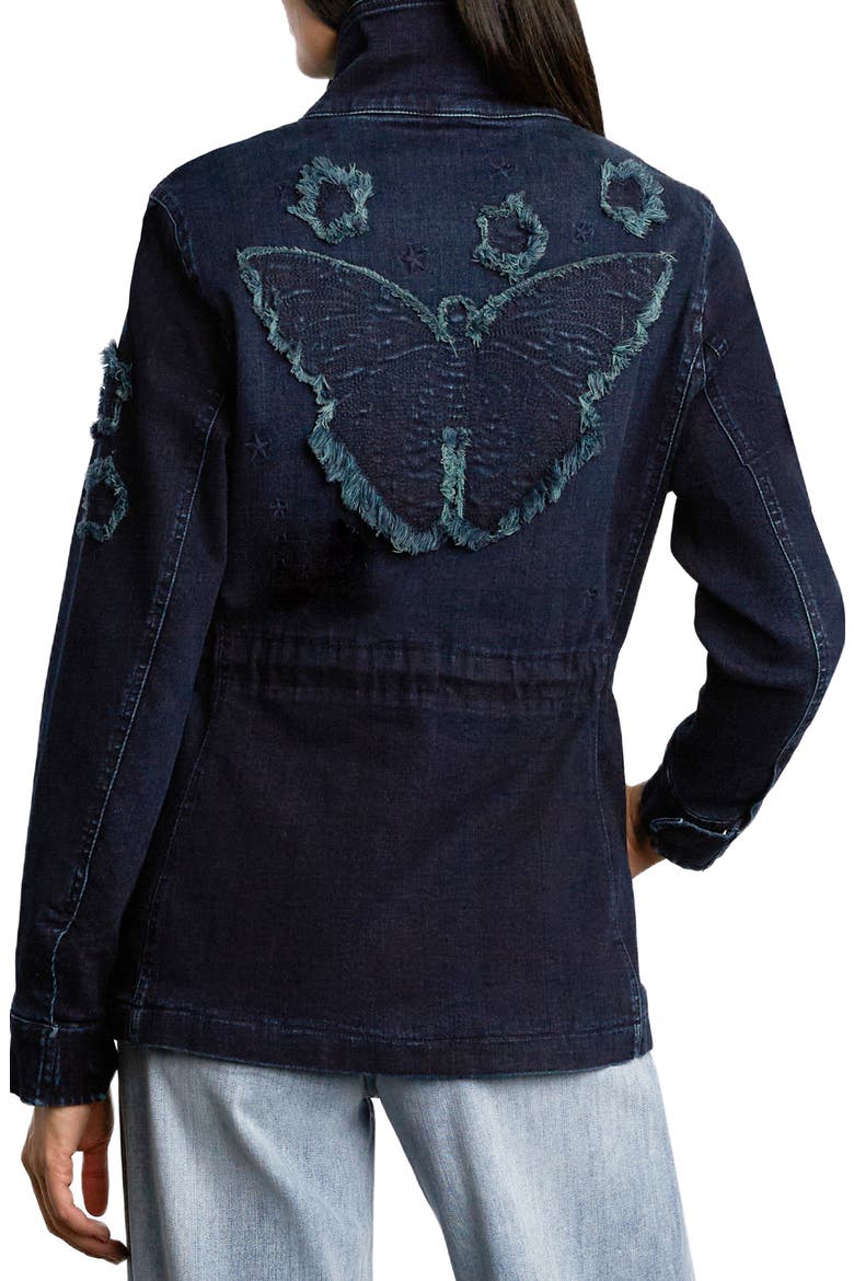 Butterfly Embroidery Cotton Blend Jacket, Alternate, color, DENIM