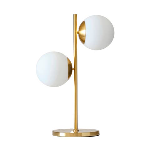 Sphere 20 in. Antique Brass Mid-Century Modern Integrated LED Table Lamp