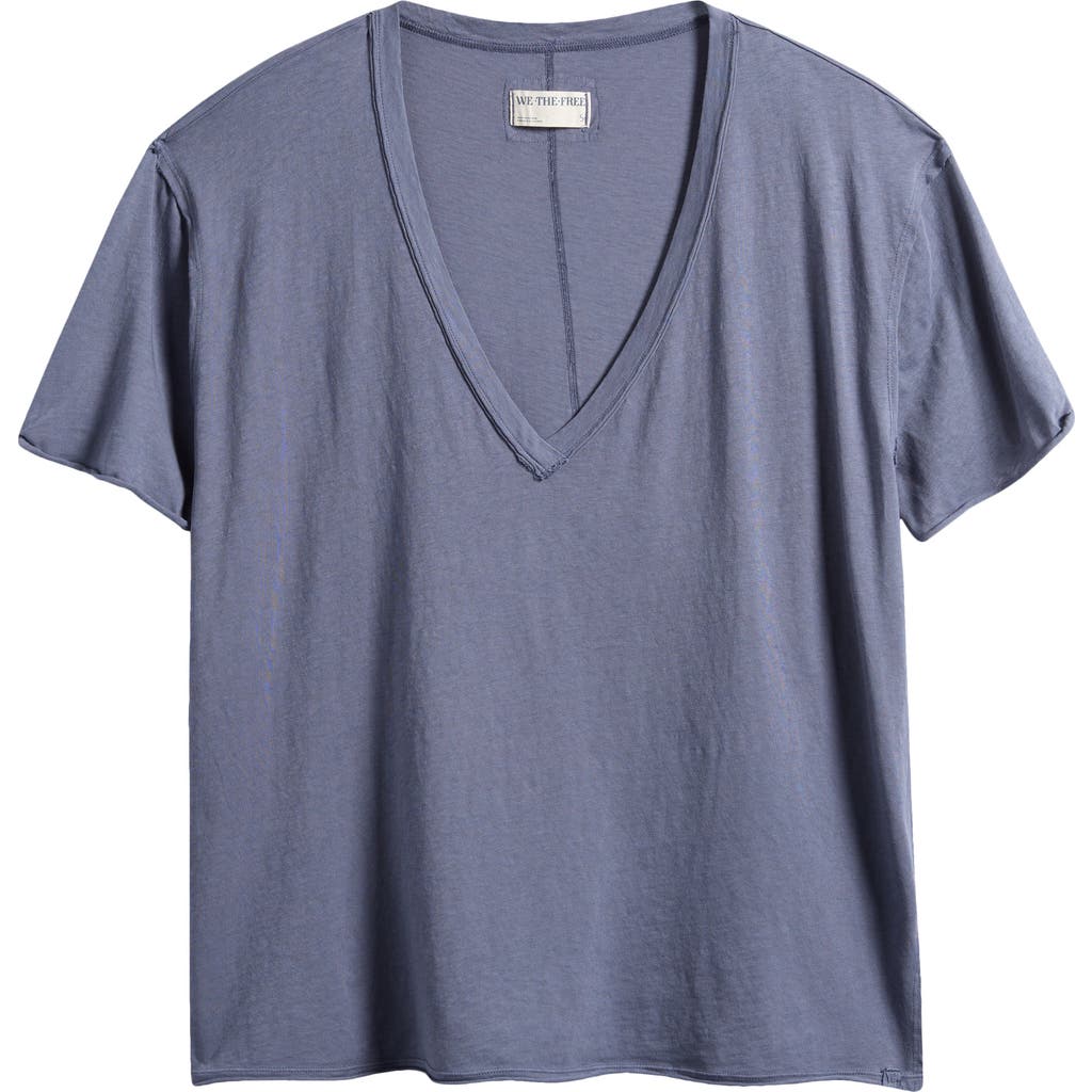 Free People Nina V-neck Cotton T-shirt In Blue