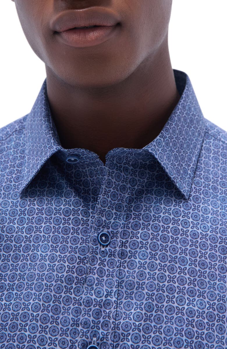 Bugatchi Julian Shaped Fit Stretch Cotton Button-Up Shirt, Alternate, color, Indigo