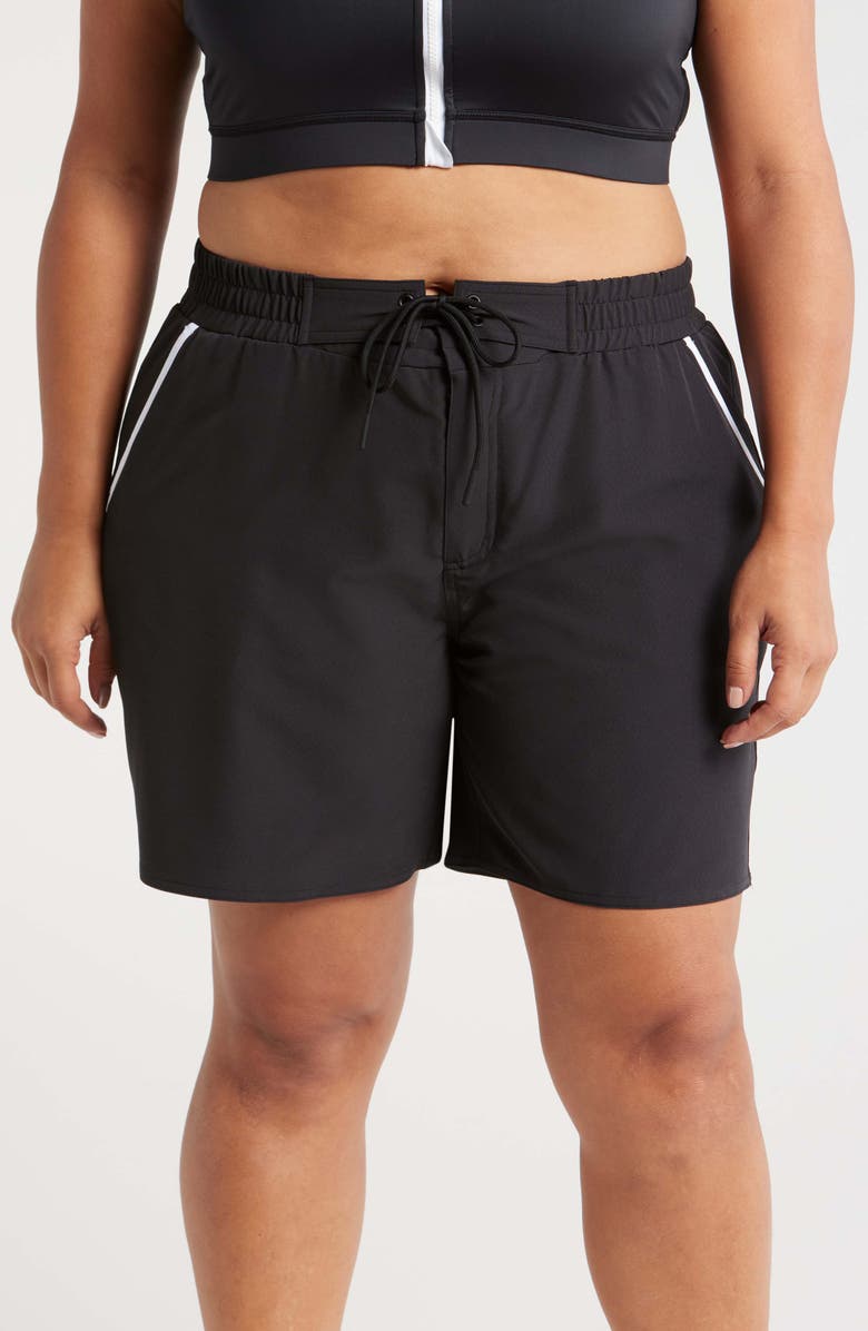 TomboyX Heritage 7-Inch Board Shorts, Main, color, Black Novelty