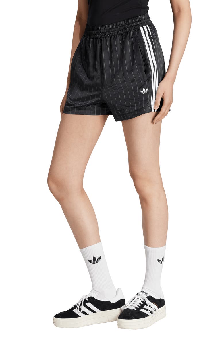 adidas 3-Stripes Pinstripe Satin Shorts, Main, color,