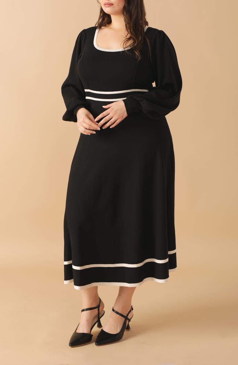 FLYING TOMATO Contrast Trim Sweater Midi Dress, Alternate, color,