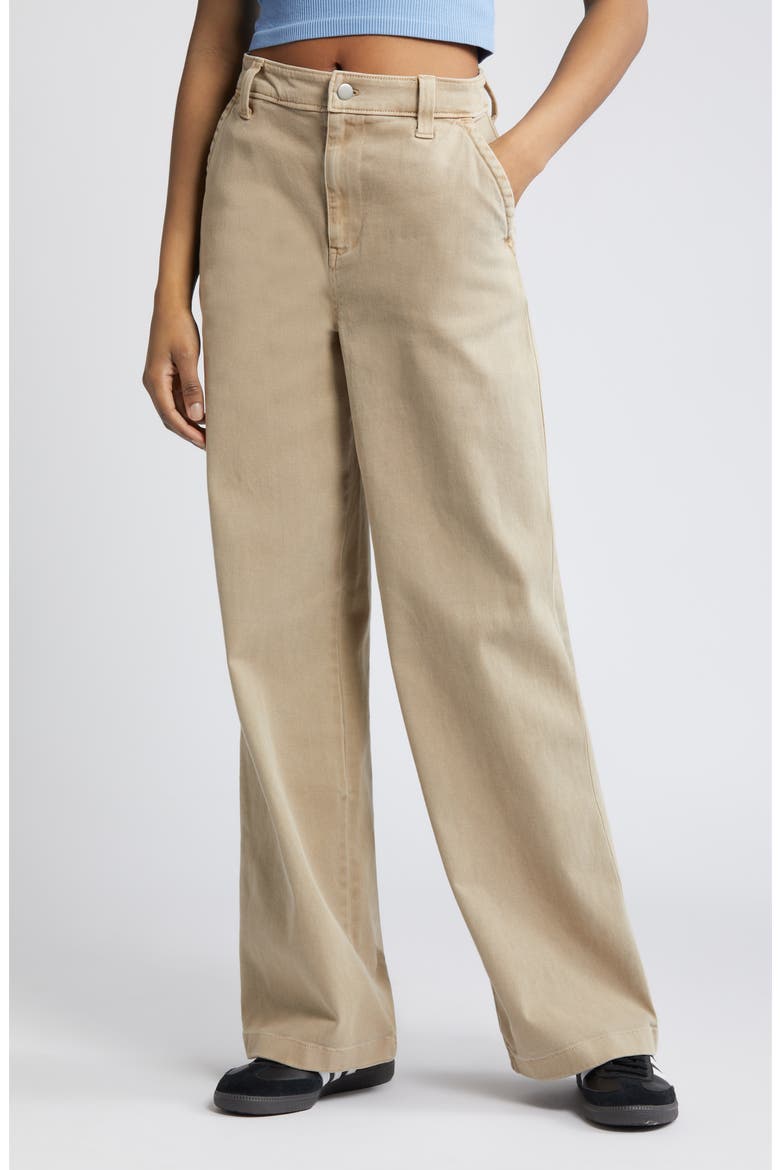 High Waist Wide Leg Twill Pants, Main, color, TAN MINK
