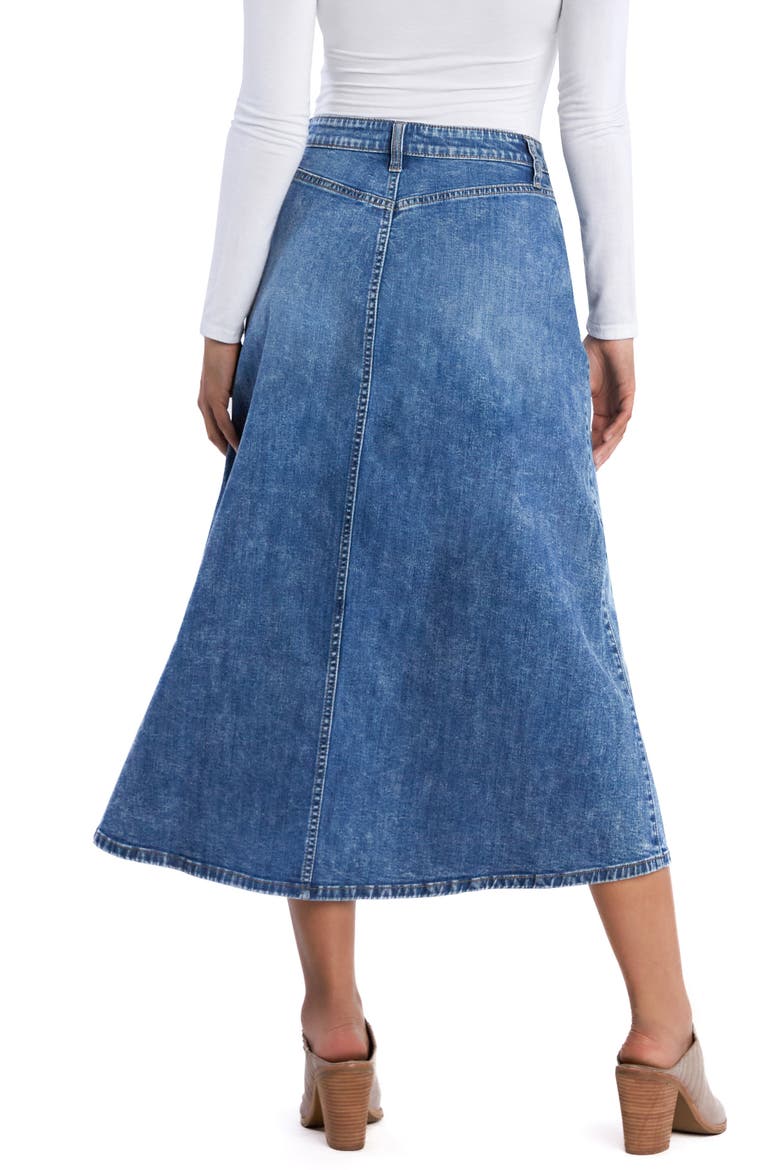 Justine Denim Midi Skirt, Alternate, color, BLUE LAKE
