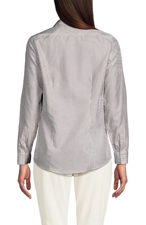 Lands' End No Iron Supima Cotton Long Sleeve Shirt In Dark Jute Brown Mini Stripe