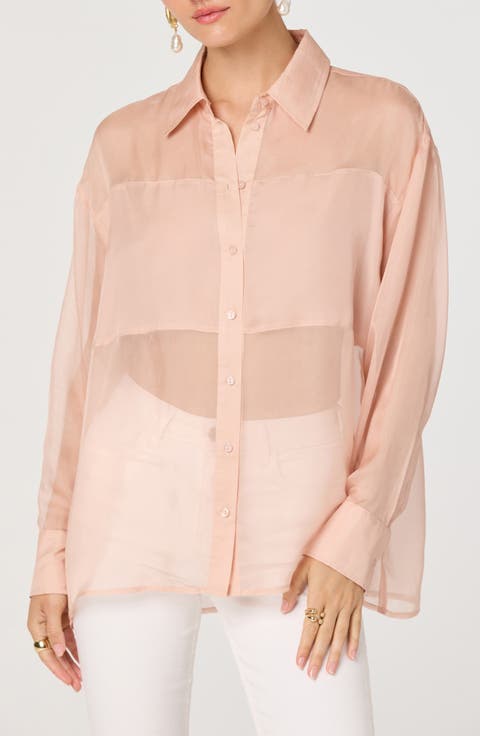 Evie Semisheer Long Sleeve Button Front Shirt