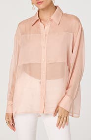 ASTR the Label Evie Semisheer Long Sleeve Button Front Shirt