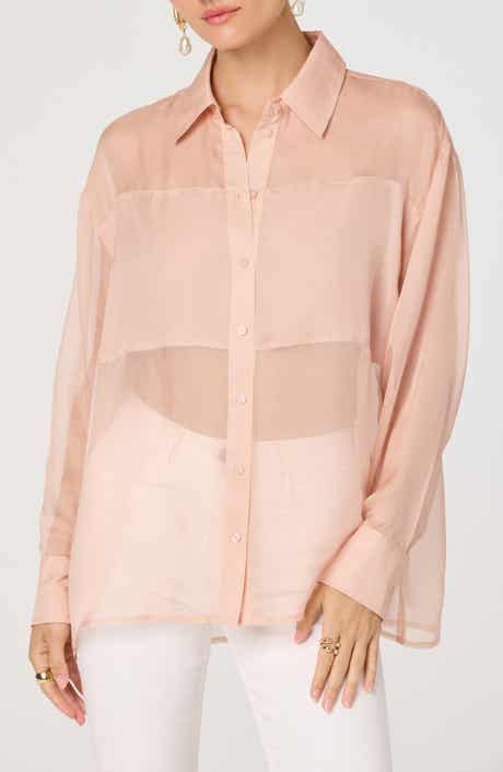 Evie Semisheer Long Sleeve Button Front Shirt
