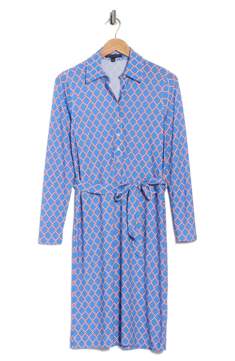 Brooks Brothers Geo Print Belted Long Sleeve Shirtdress, Alternate, color, Blue/ Multi