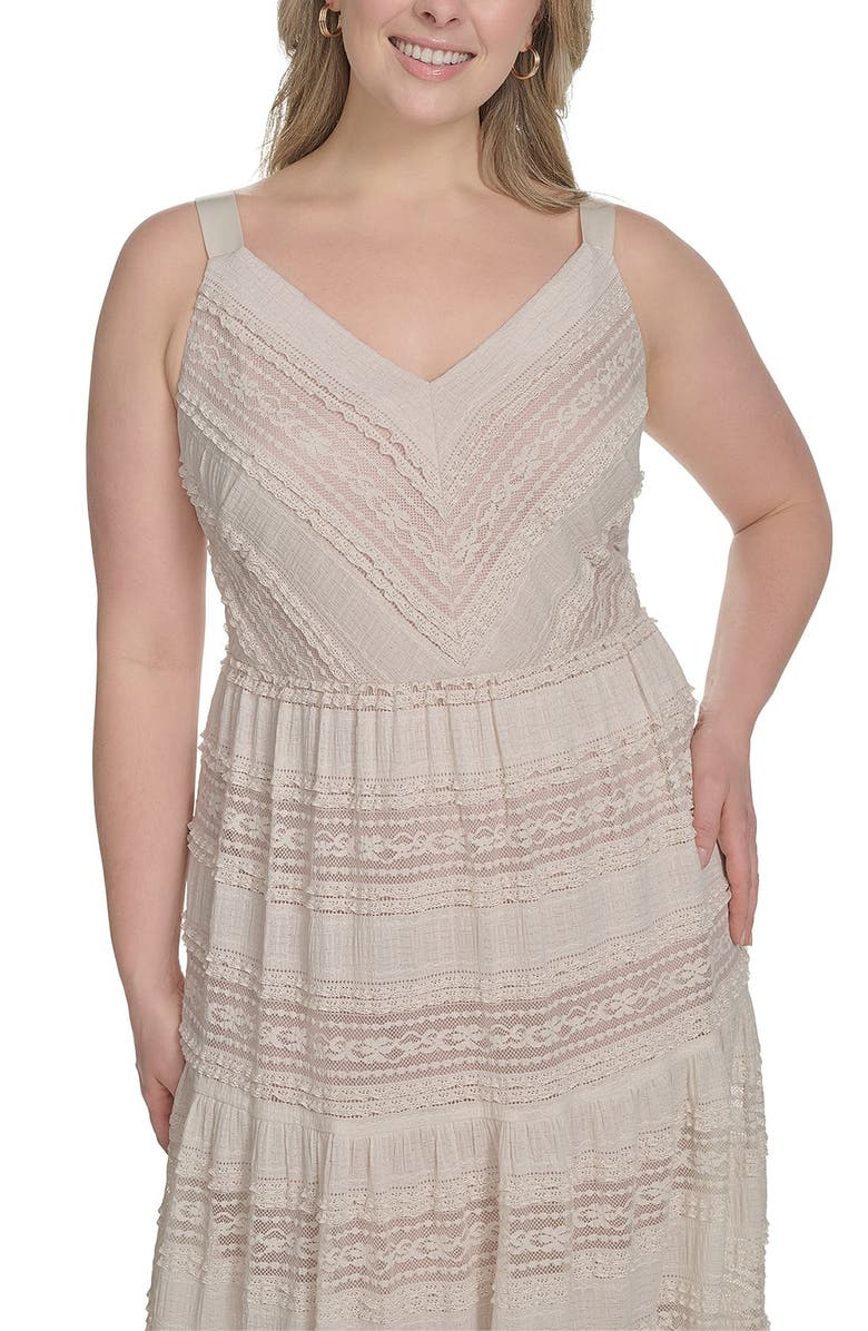 Eliza J Lace Detail Tiered Dress, Alternate, color, Ivory