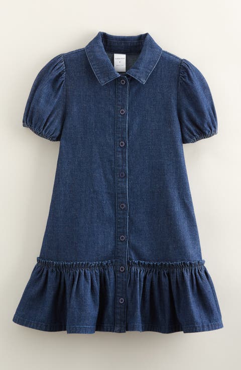 Kids' Chambray Puff Sleeve Tiered Dress (Toddler, Little Kid & Big Kid)