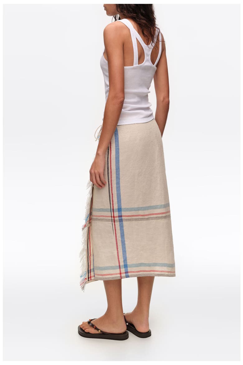Linen Straight Striped Midi Wrap Skirt, Alternate, color, ECRU