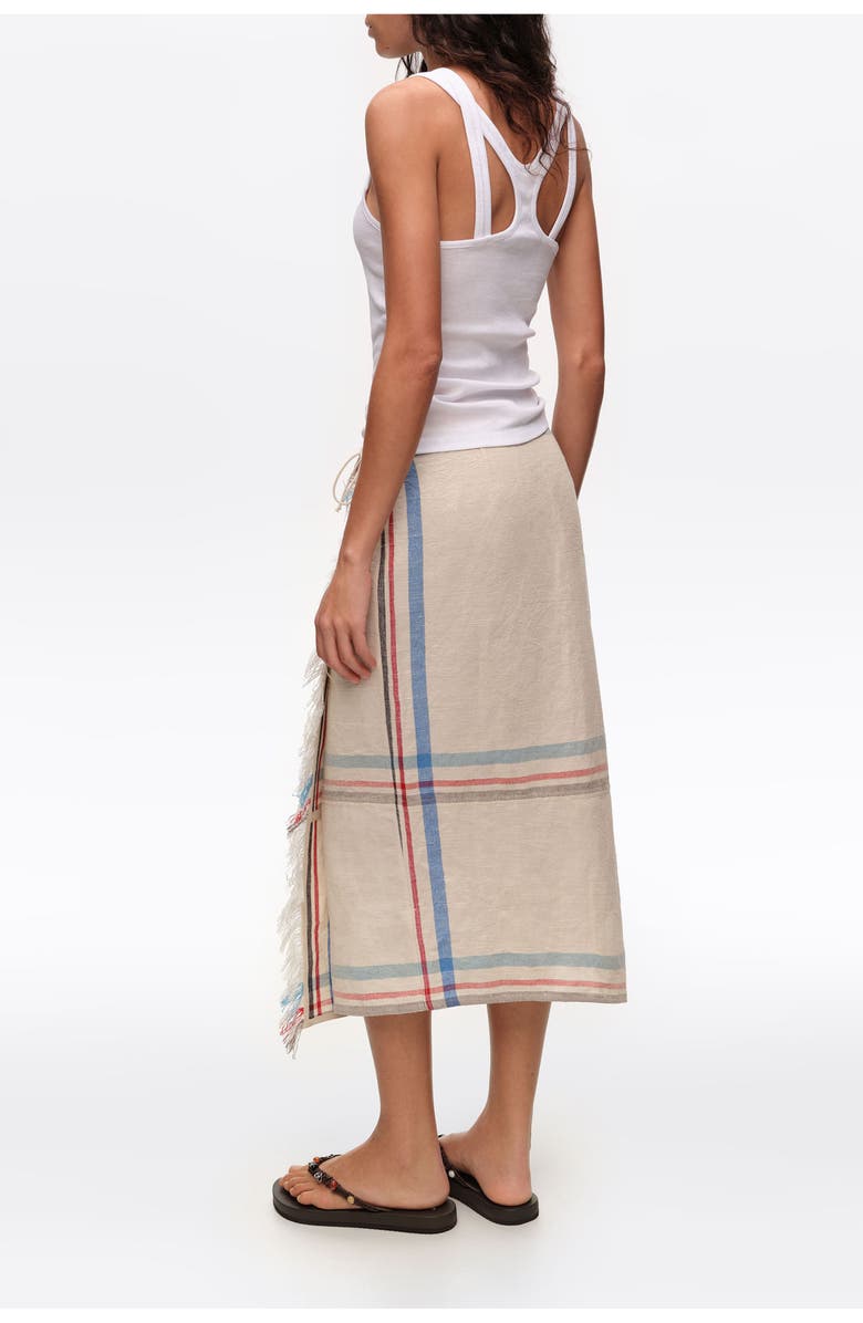 Bimba y Lola Linen Straight Striped Midi Wrap Skirt, Alternate, color, Ecru