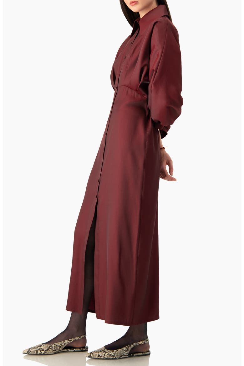 Long Shirt-collar Dress With Balloon Sleeves, Alternate, color, Wine